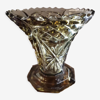 Vase art déco verre pressé fumé brun