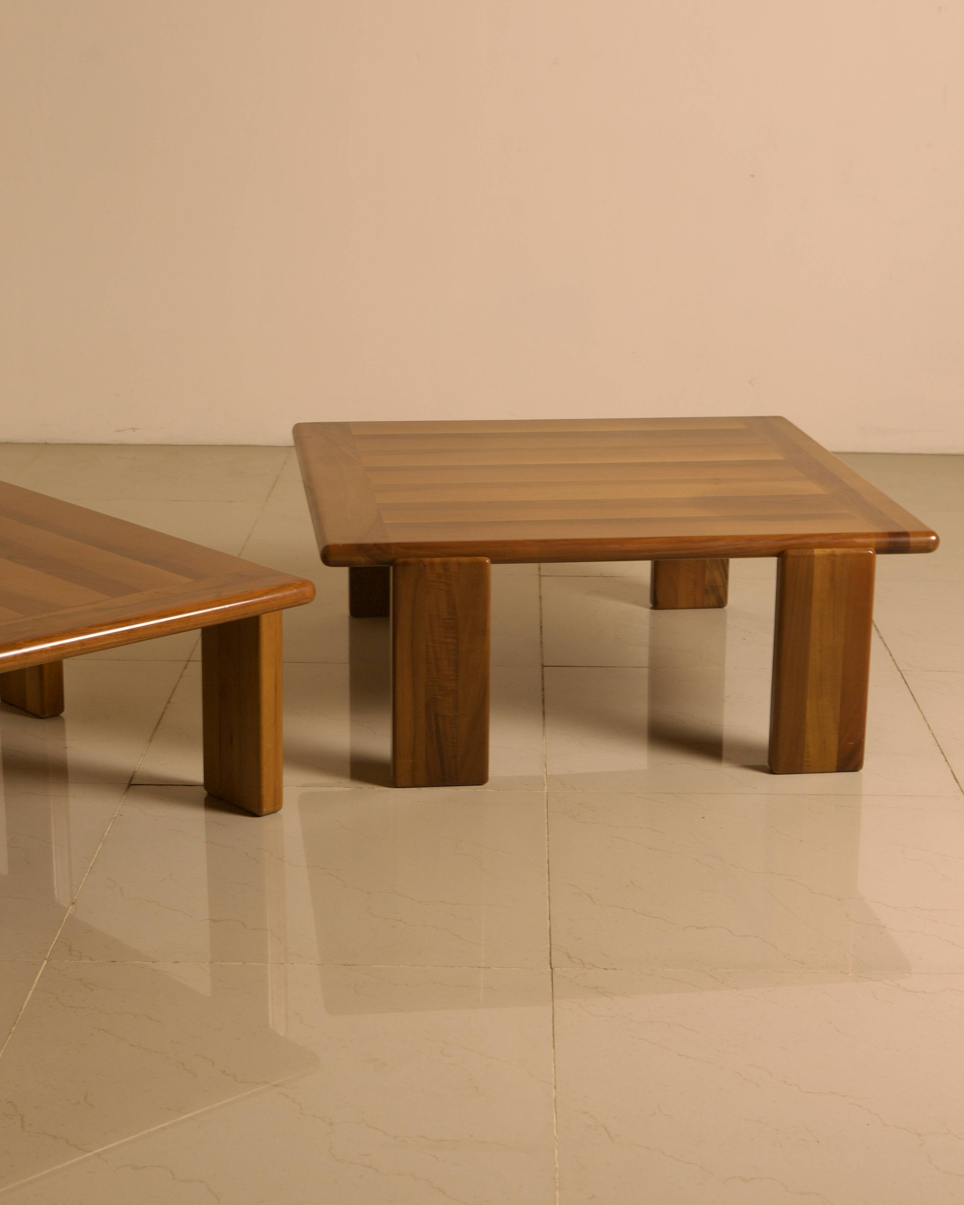 Pair of walnut coffee tables by Mario Marenco for Mobil Girgi 70's