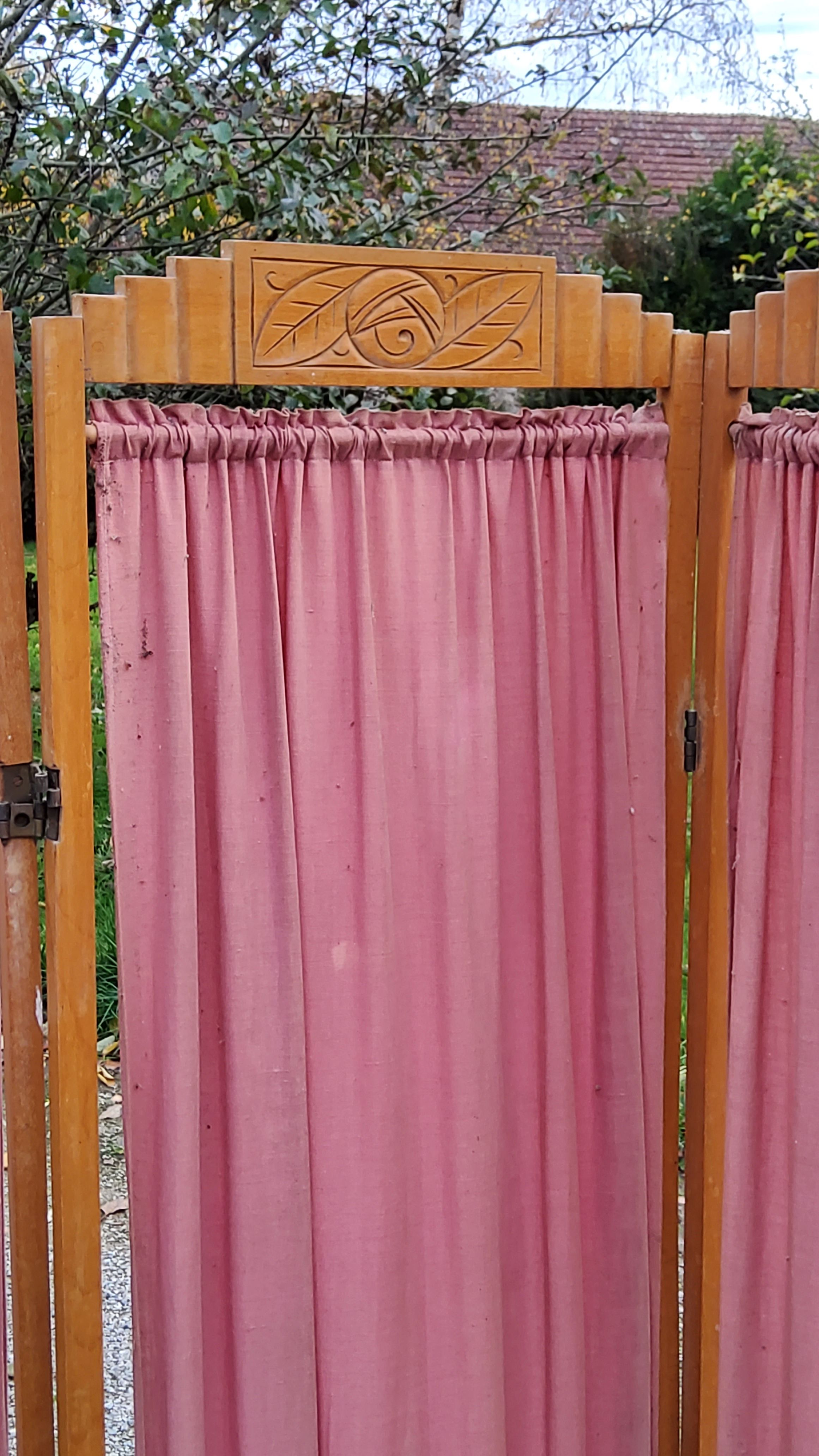 Art Deco screen 6 leaves in beech and fabrics of the 30s