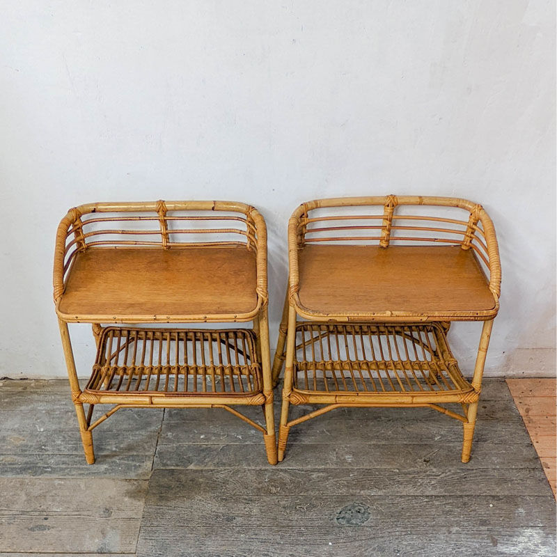 Pair of rattan bedside tables