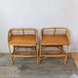 Pair of rattan bedside tables