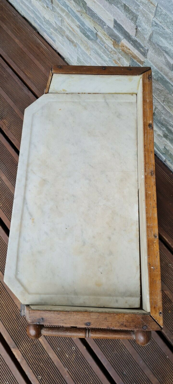Old wooden children's toilet table and marble top