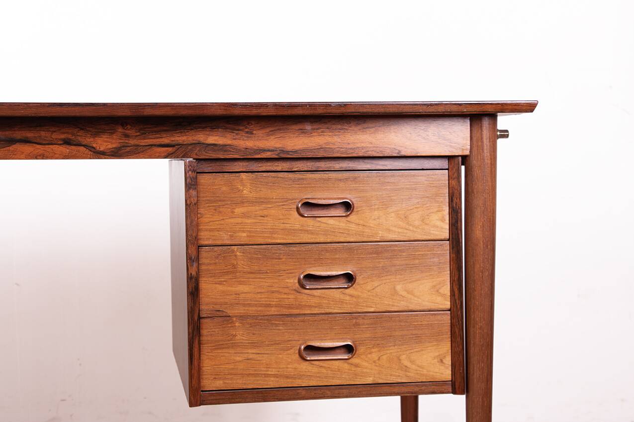 Danish extendable desk, Rosewood and Brass, model OS 51, Arne Vodder.