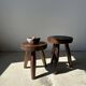 Low hollow upcycled teak tripod stool - Small brown solid wood stool circular seat cr