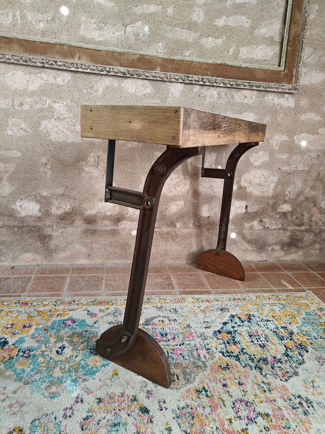 Oak and cast iron console, unique piece.