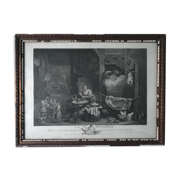David Teniers II, La boudinèrent, gravure par Jacques Philippe Le Bas, XVIIIème siècle