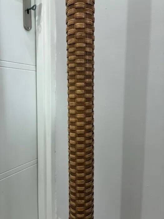 Italian Rattan Floor Lamp — Tulip Shade, 1970s