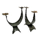 Pair of brutalist design metal candlesticks