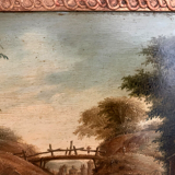 Oil on oak panel animated landscape xix century