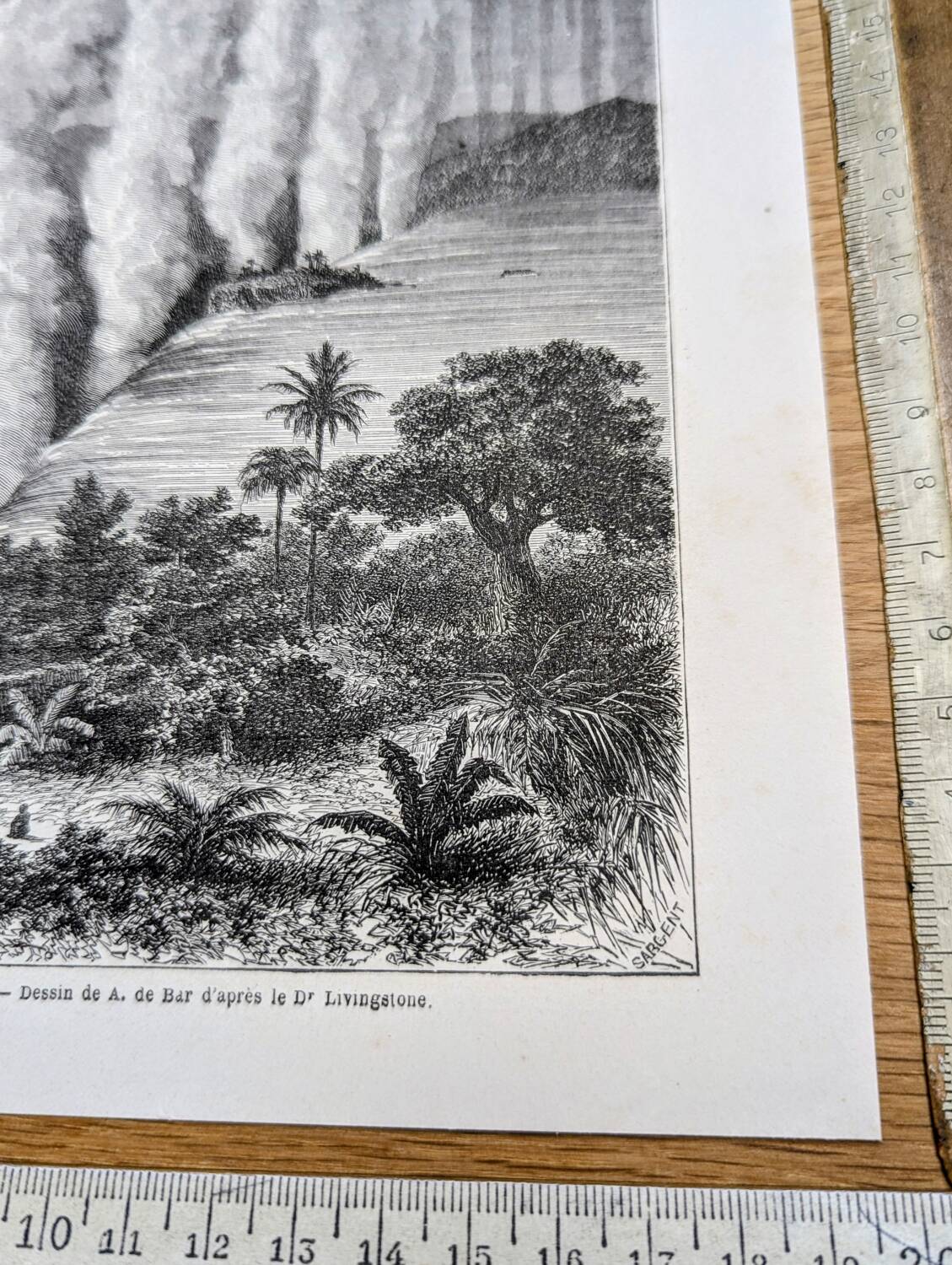Victoria Falls, Africa. Printed illustration from 1866.