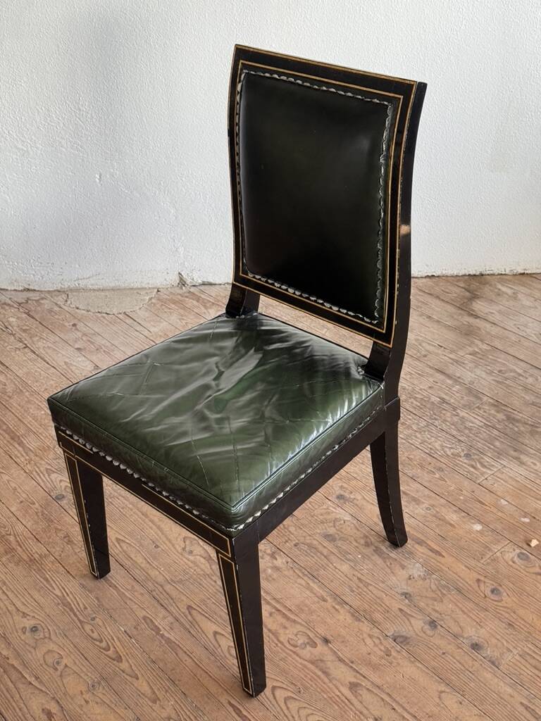 Maison Jansen black lacquered wooden desk from the 1960s with chair.