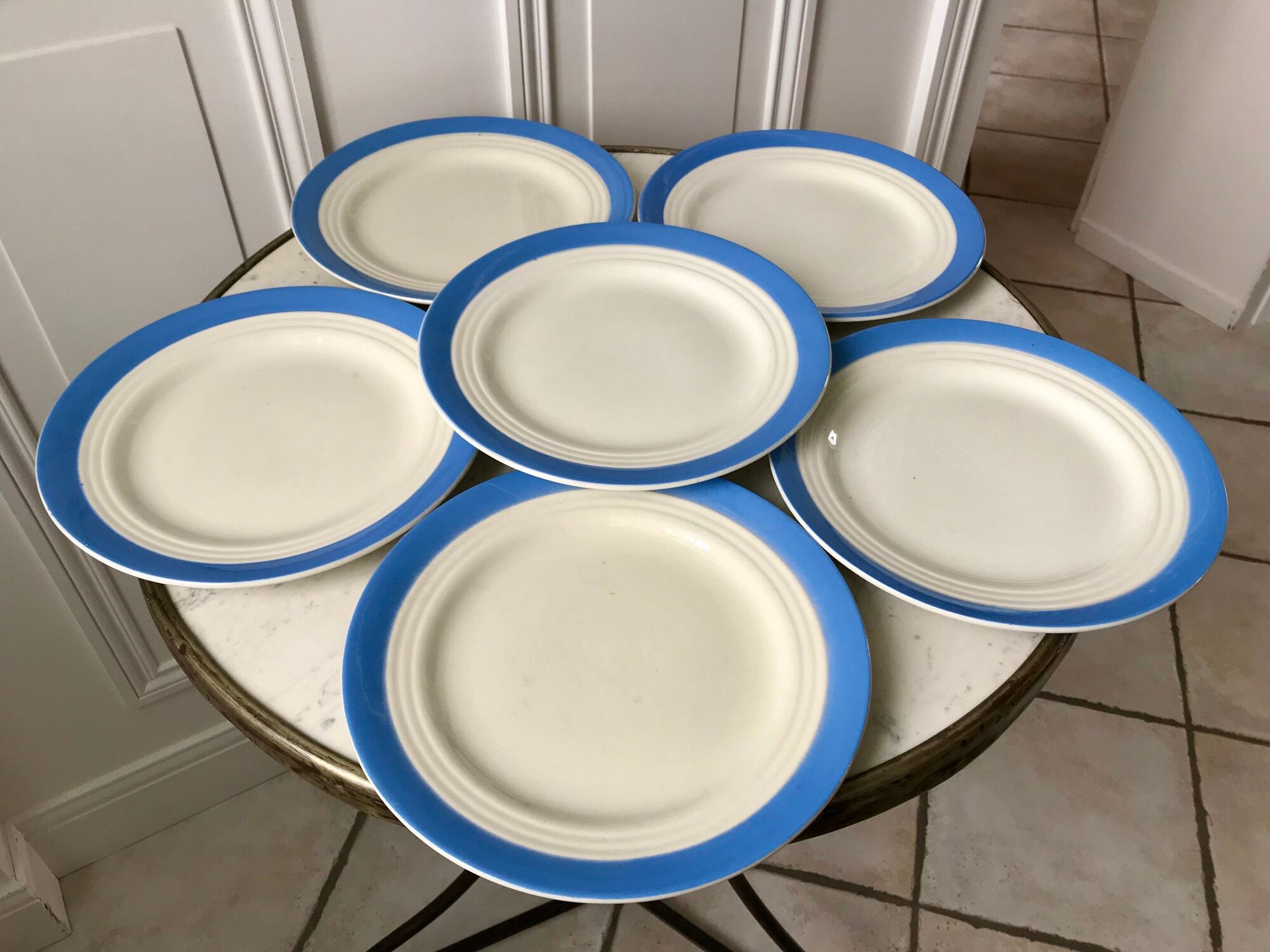lot of 6 flat plates sky blue Saint-Amand model "Languedoc" 50s