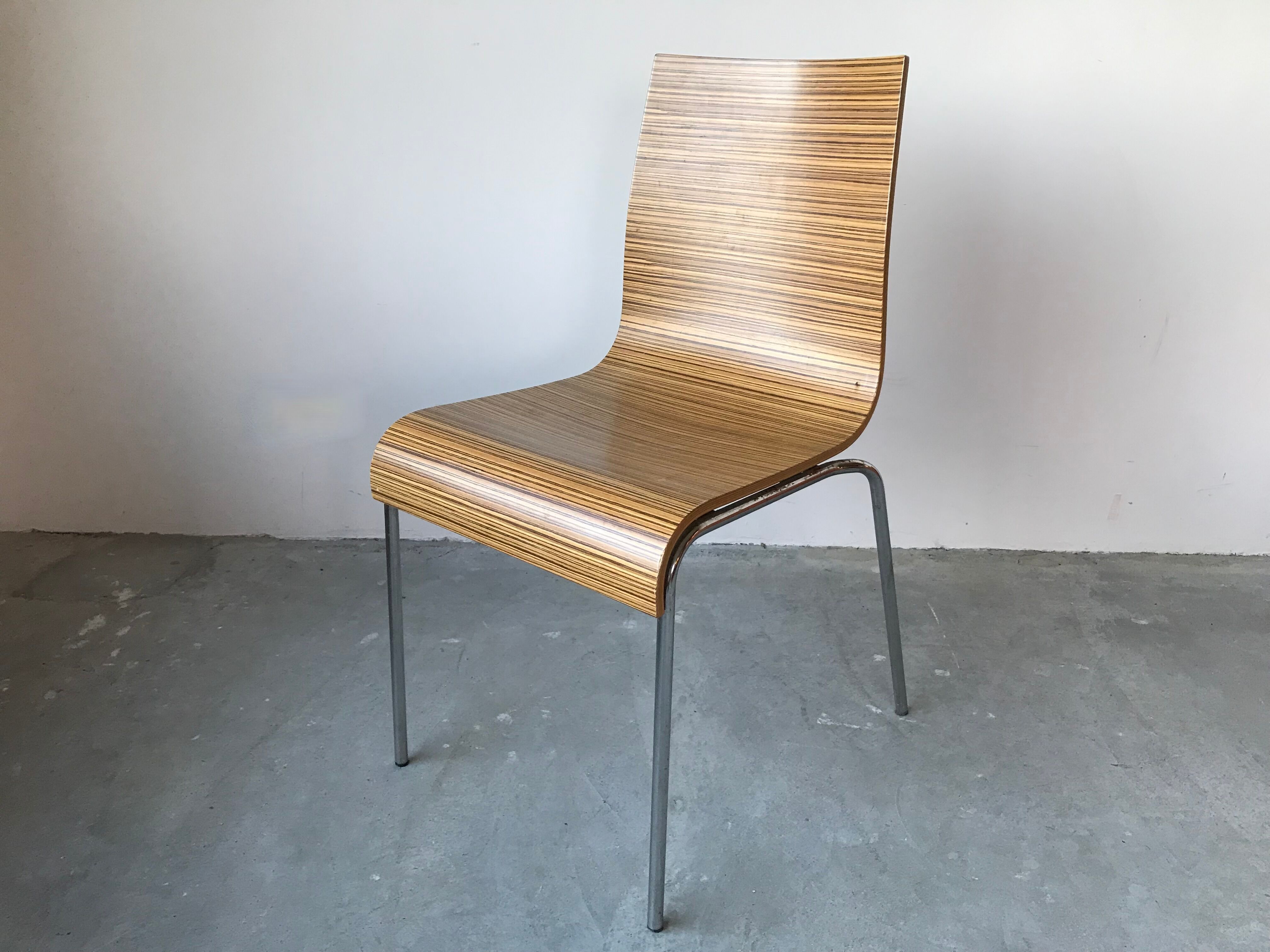 Suite of 4 zebra wooden chairs