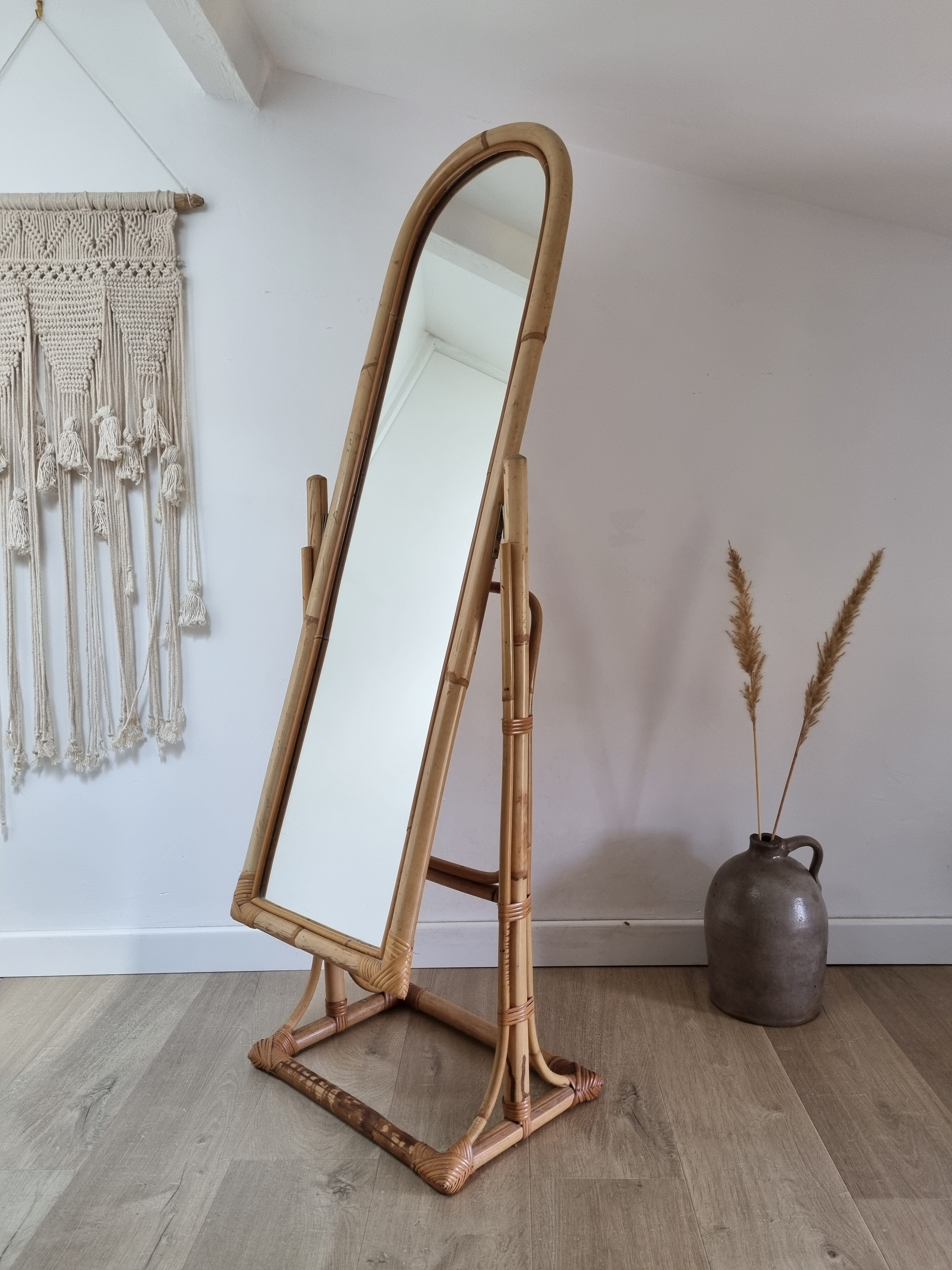 Rattan psyche mirror