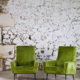 Pair of green velvet armchairs, 1950