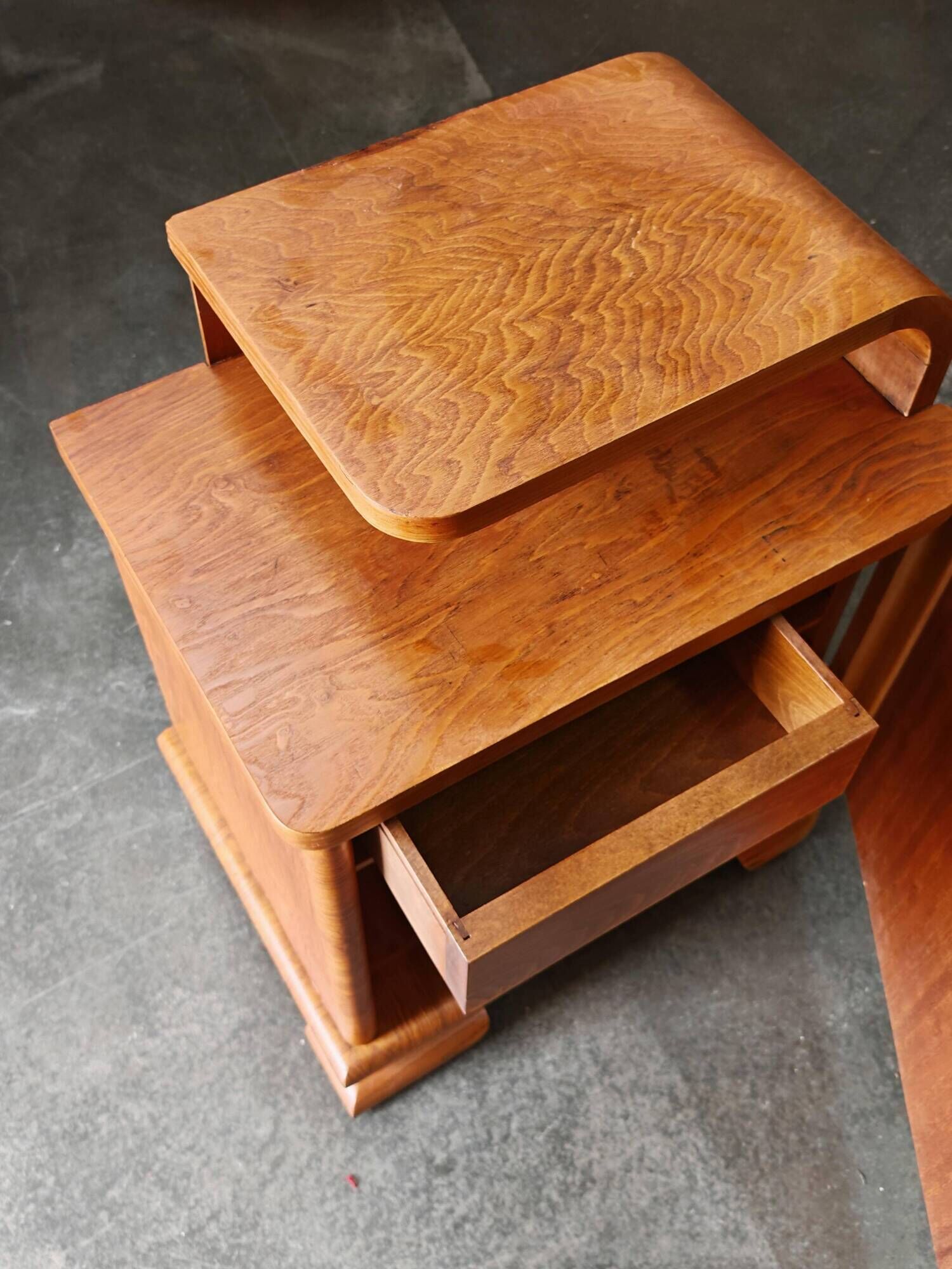Pair of Art Deco bedside tables renovated in ash, 1930s.