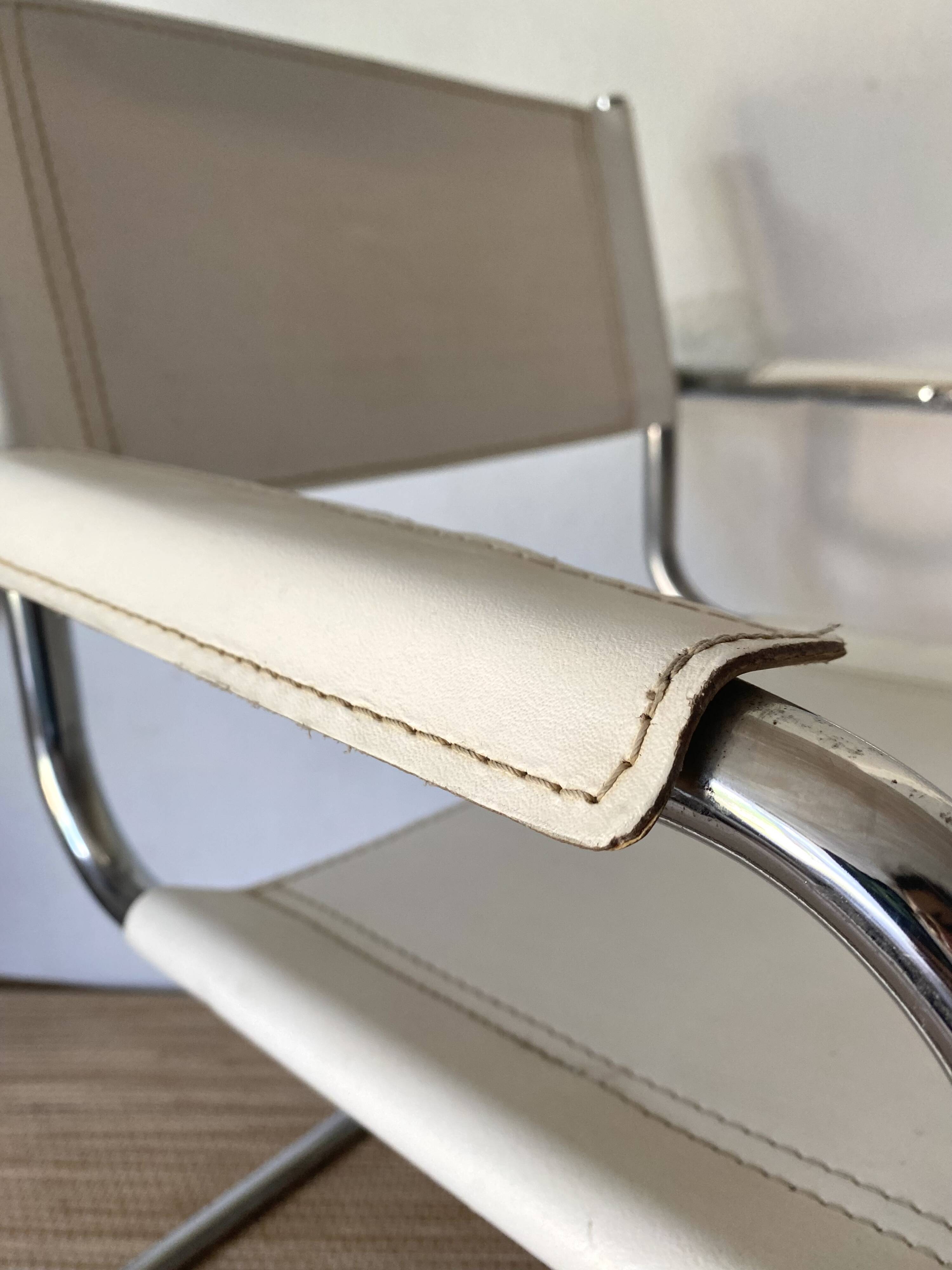 Matteo Grassi style faux leather and chrome armchair