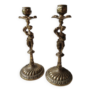 paire de bougeoirs anthropomorphes/Serviteurs - bronze