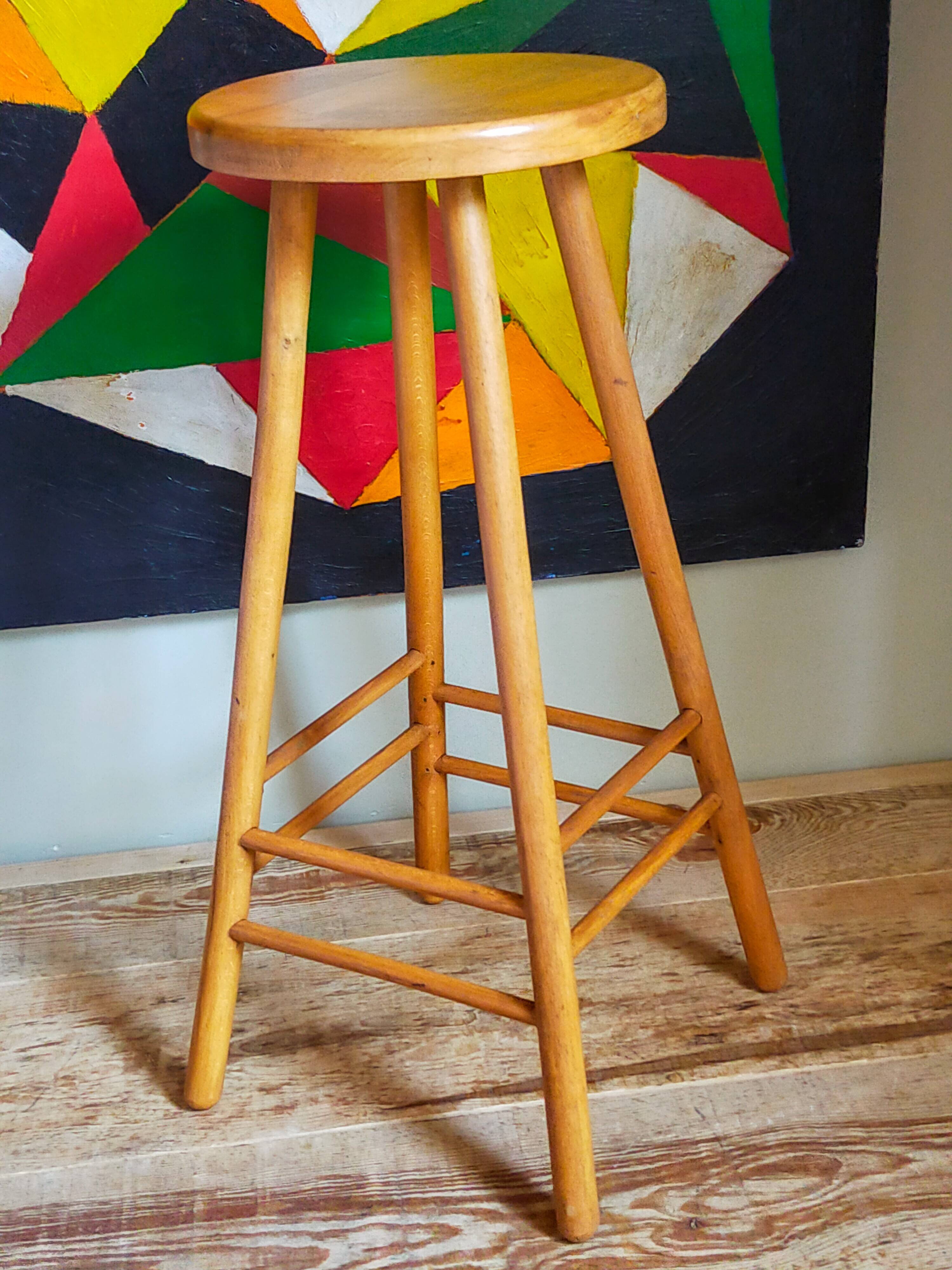 Vintage solid blond wood bar stool