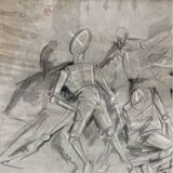 Signed cubist scene drawing