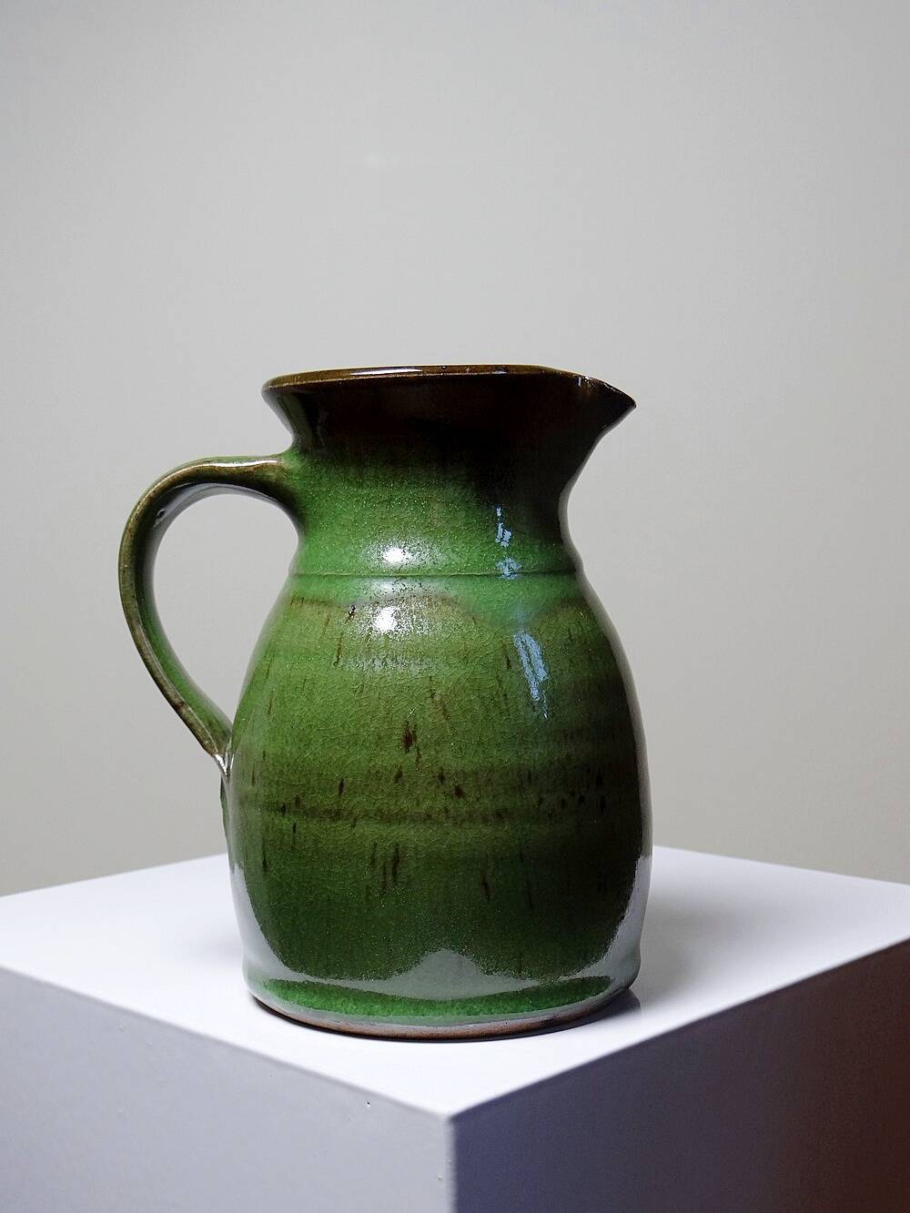 Small green pitcher enameled stoneware Sylvie Wlotkowski craftsmanship from Burgundy