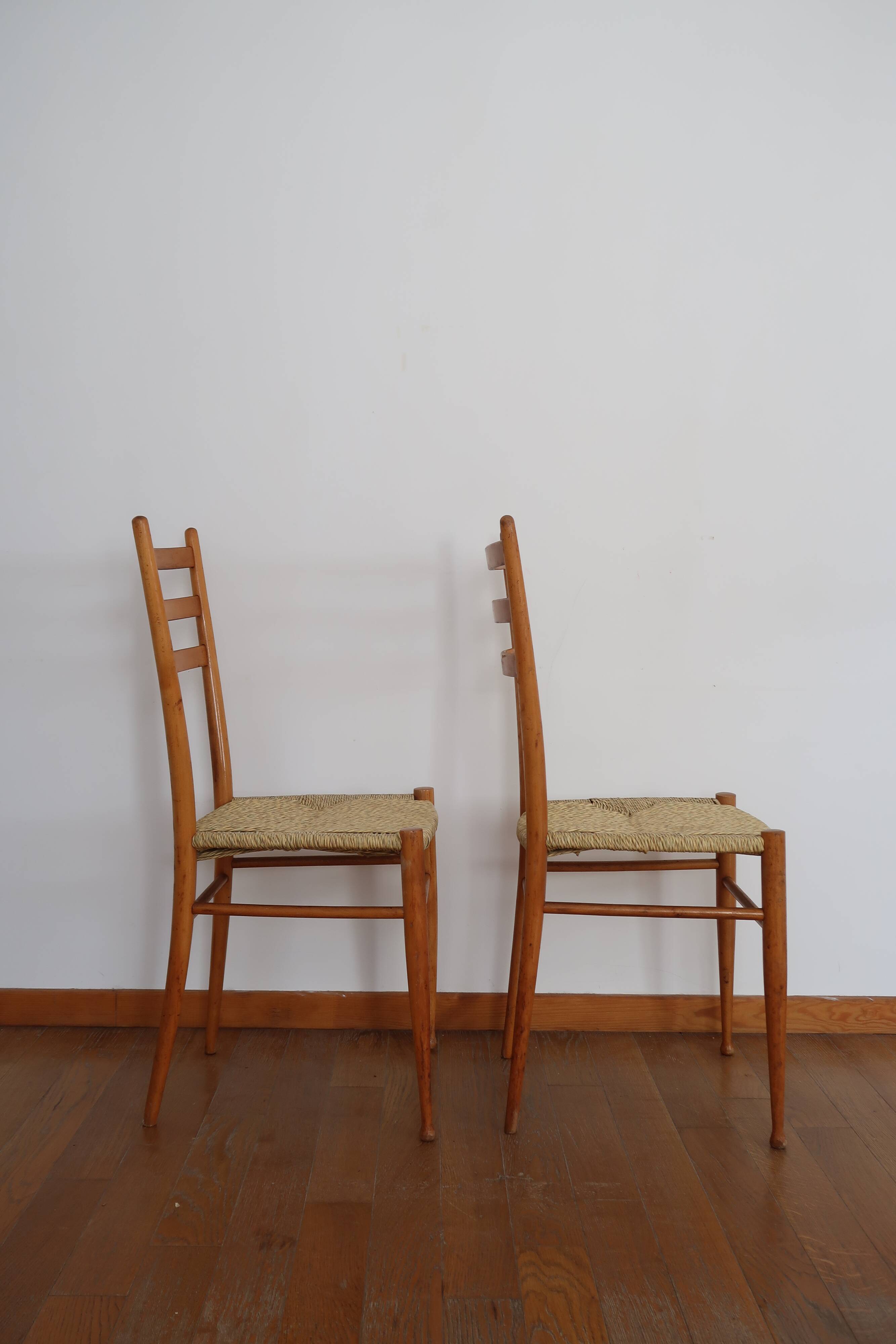 Pair of Scandinavian straw chairs