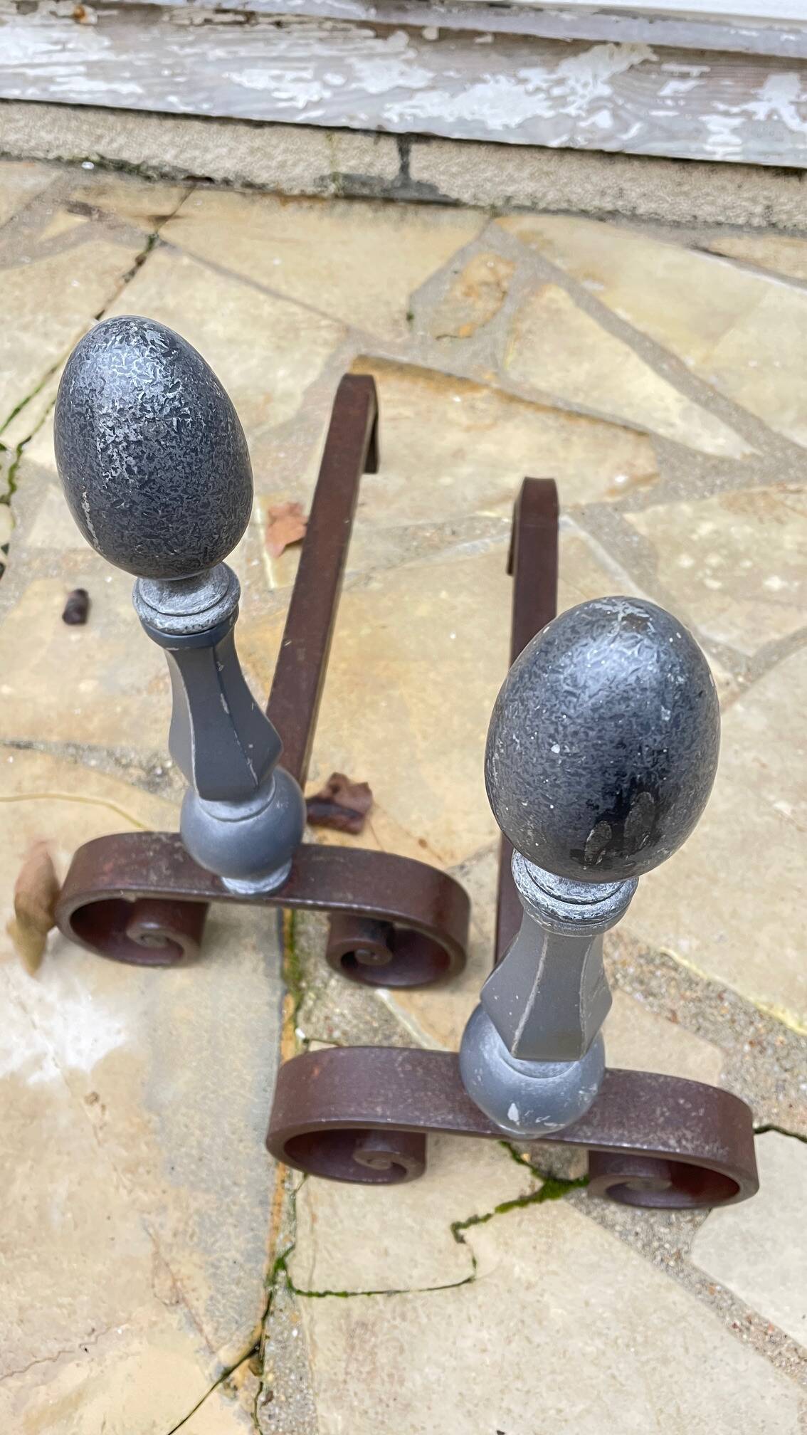 Pair of vintage geometric fire dogs