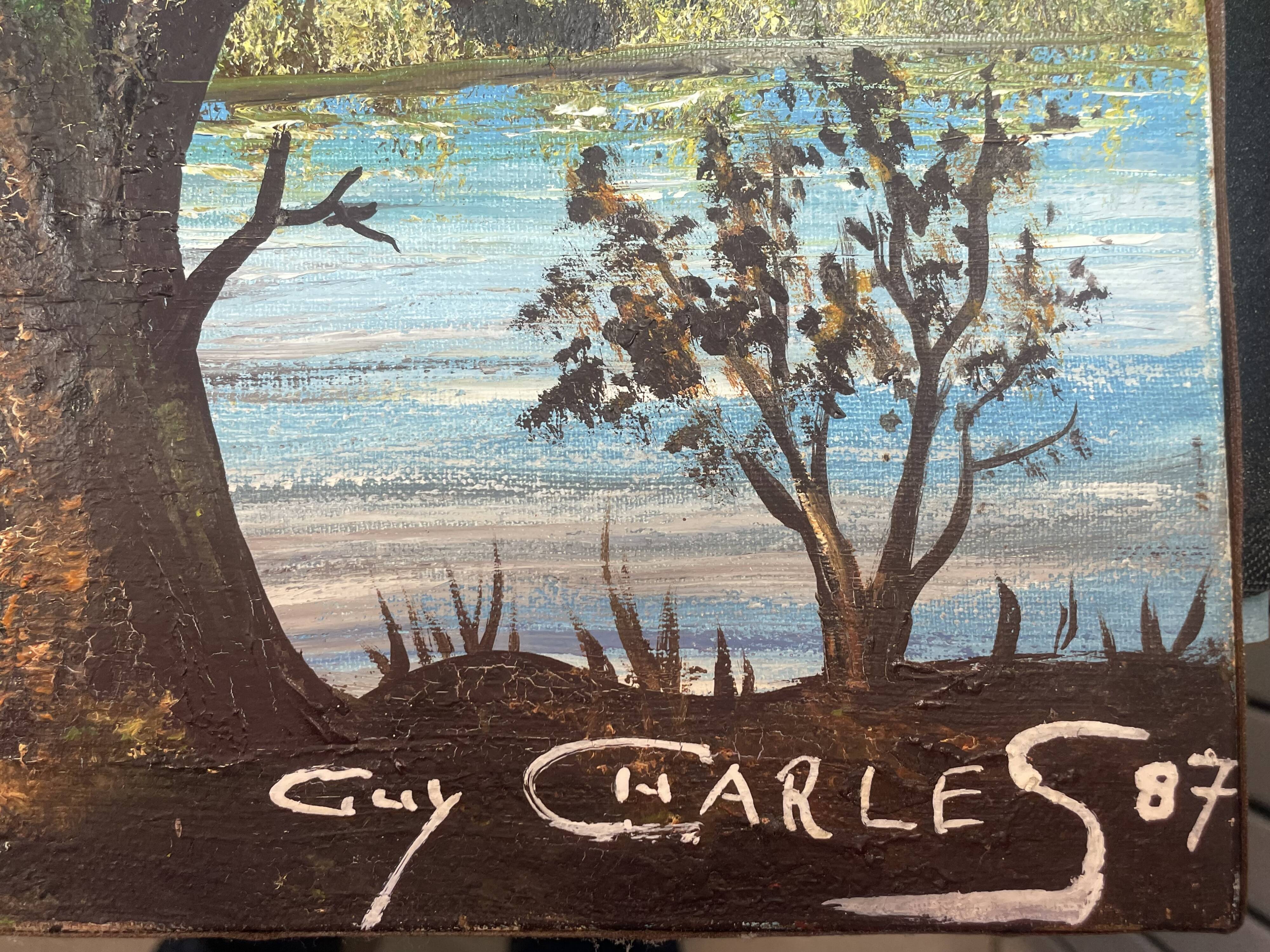 Lake landscape, Vendée marshes, oil on canvas signed Guy Charles