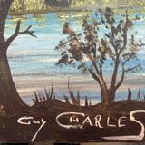 Lake landscape, Vendée marshes, oil on canvas signed Guy Charles