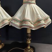Pair of vintage bedside lamps with brass petticoat shades, 20th century