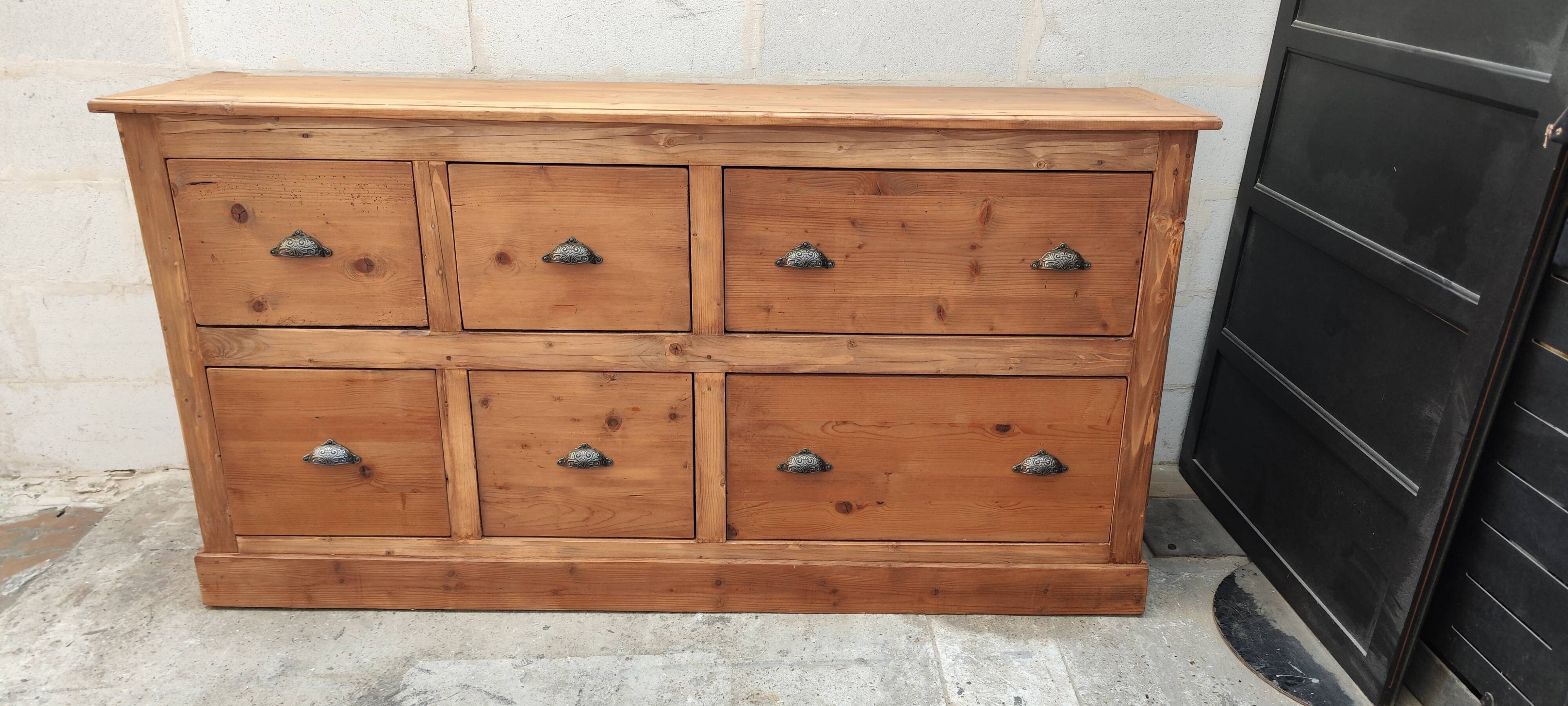 Old trade furniture with six solid pine drawers