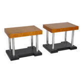 Paire de tabourets en érable œil de perdrix et métal chromé, années 1930