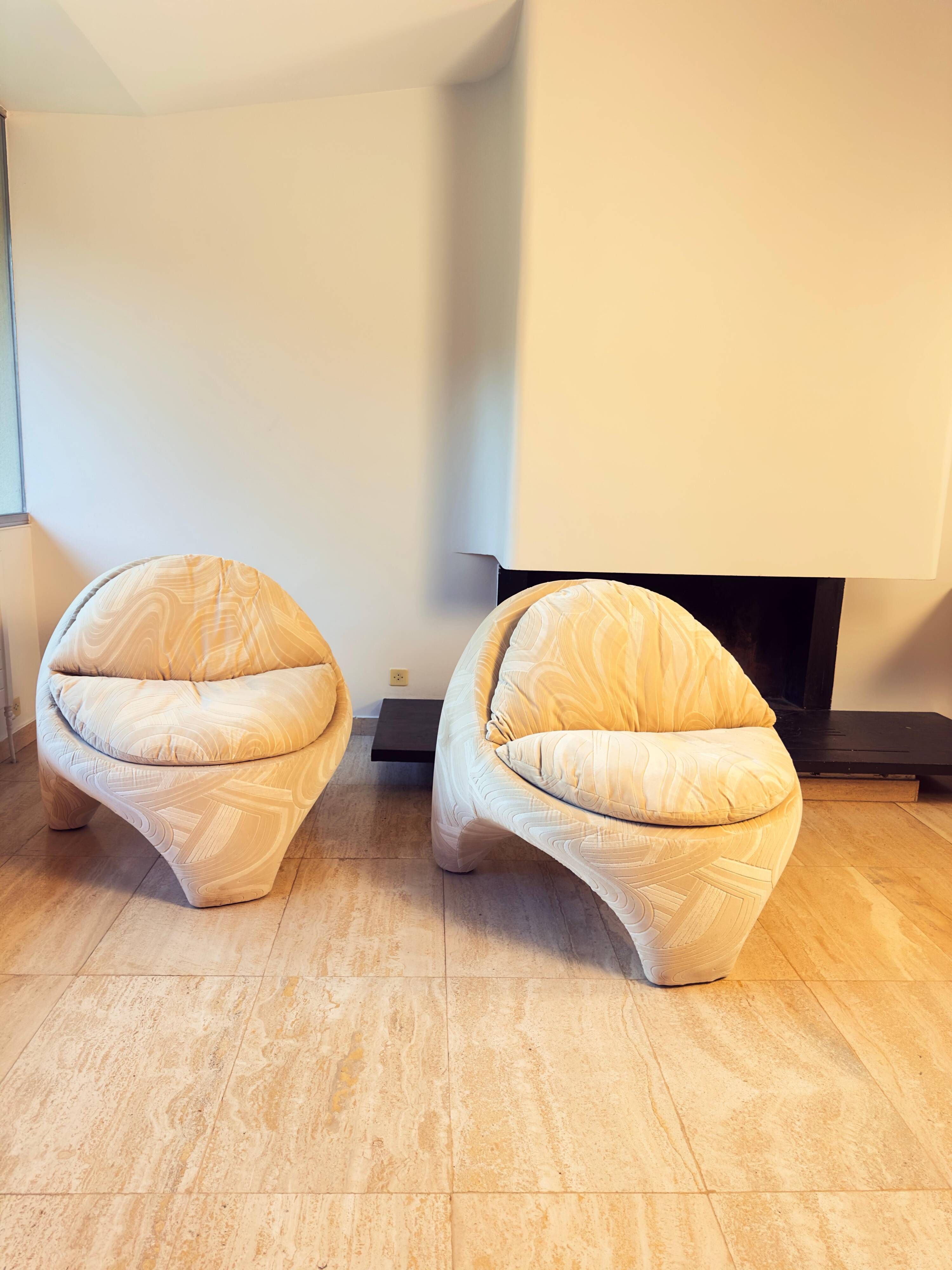 Pair of Sculptural Lounge Chairs by Luigi Colani, 1960s – Hermès Metaphores Silk