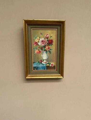Oil on Canvas – “Still Life with Vase” by R.P. Vintage & Framed 28×40cm