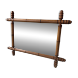 miroir ancien en bois tourné imitation bambou 1940