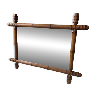miroir ancien en bois tourné imitation bambou 1940