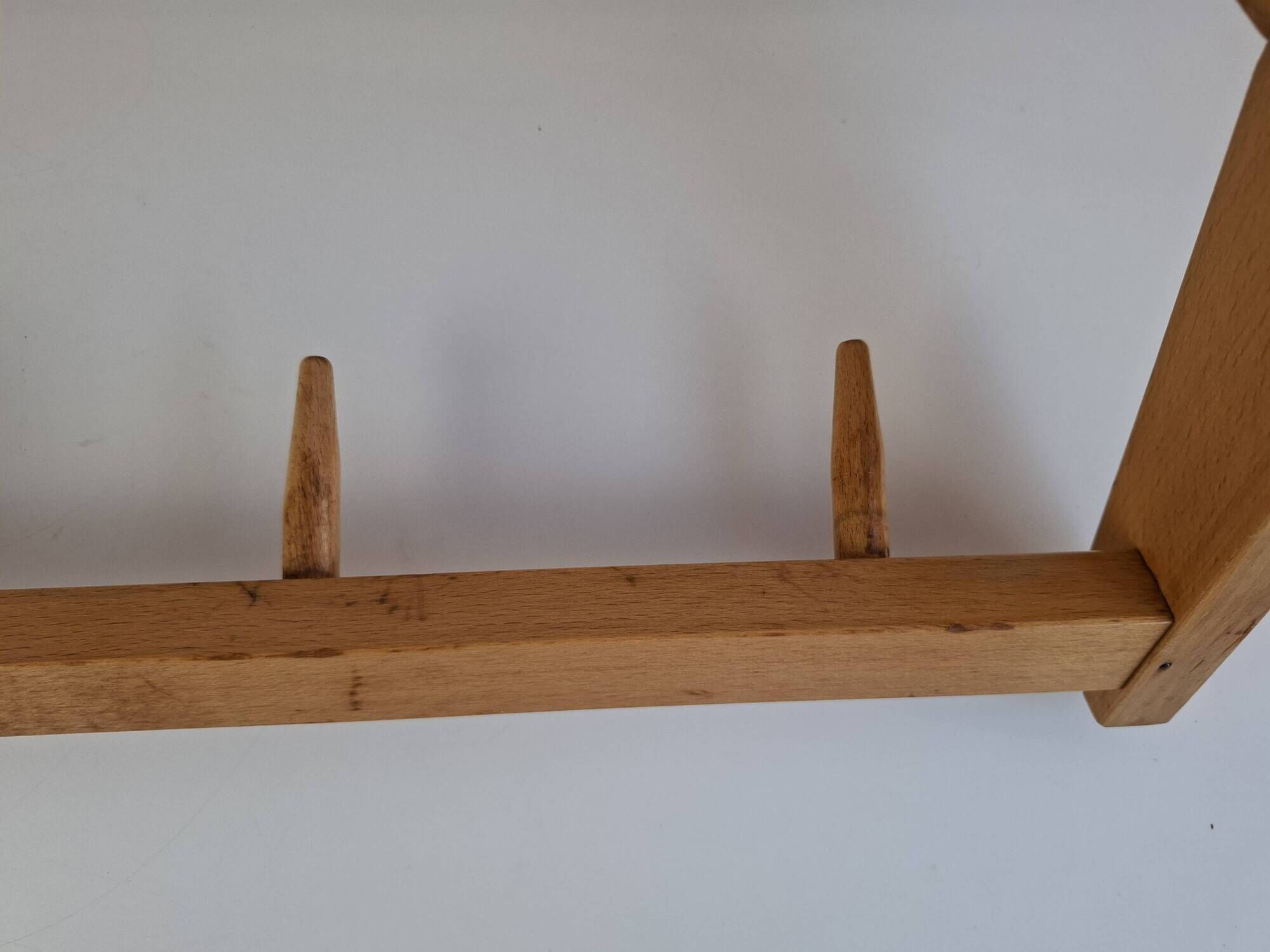Uluv czechoslovakian mid-century wooden wall coat rack with shelf, 1970