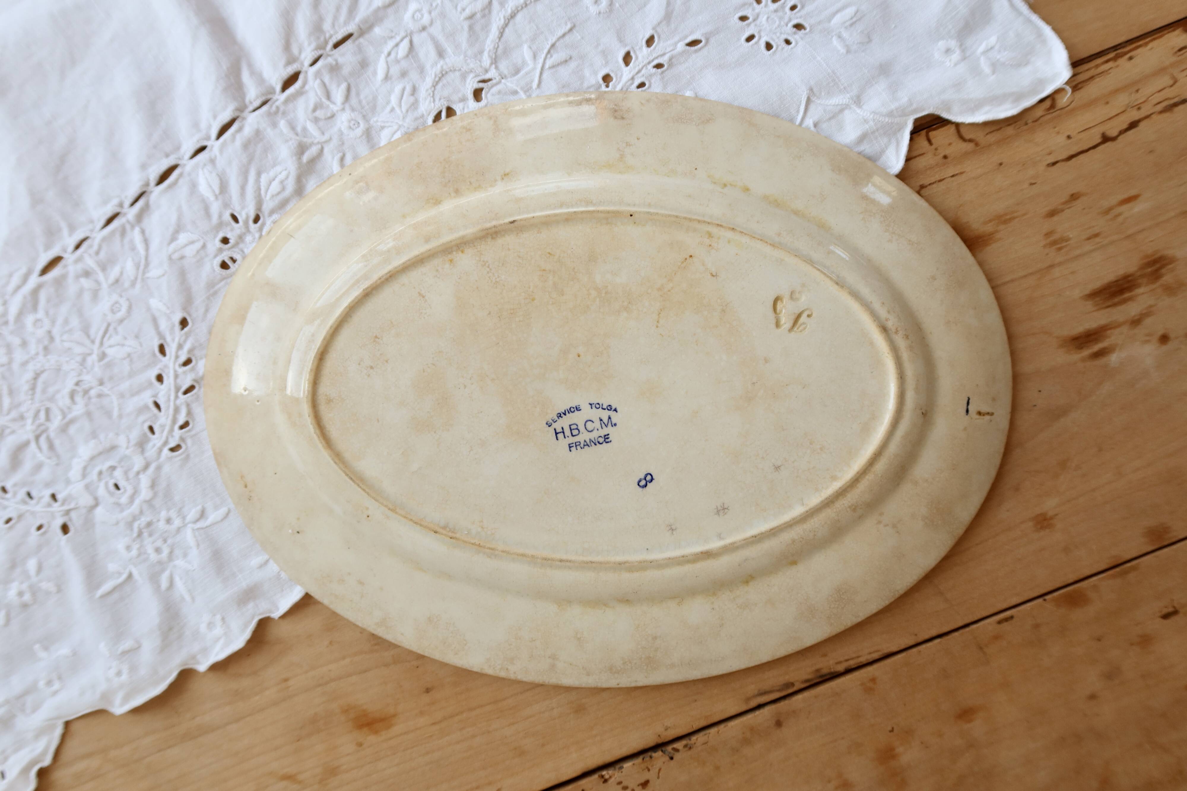 Antique oval serving dish, ironstone Creil & Montereau - Tolga model