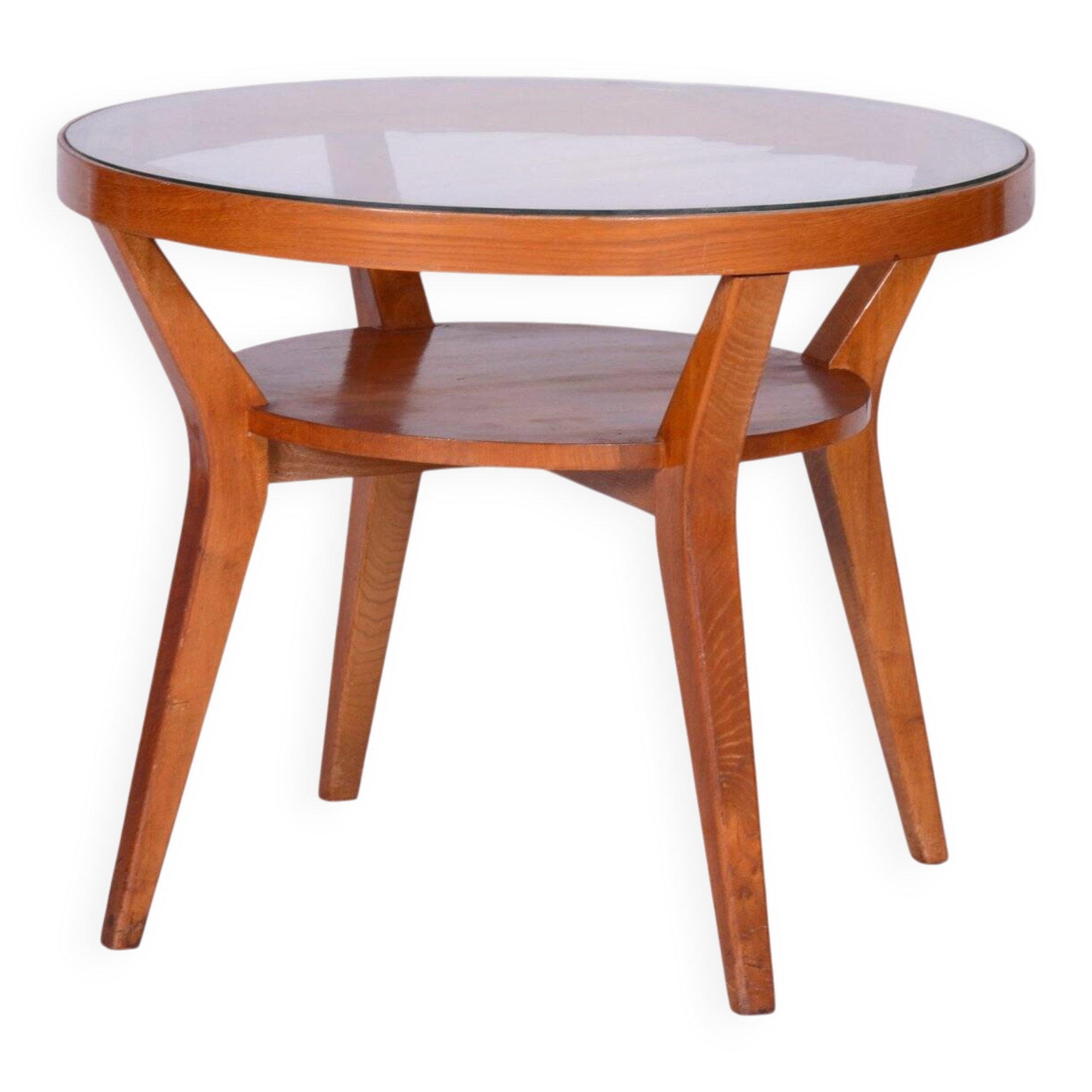 Table basse du milieu du siècle en chêne et verre, tchèque, années 1950.