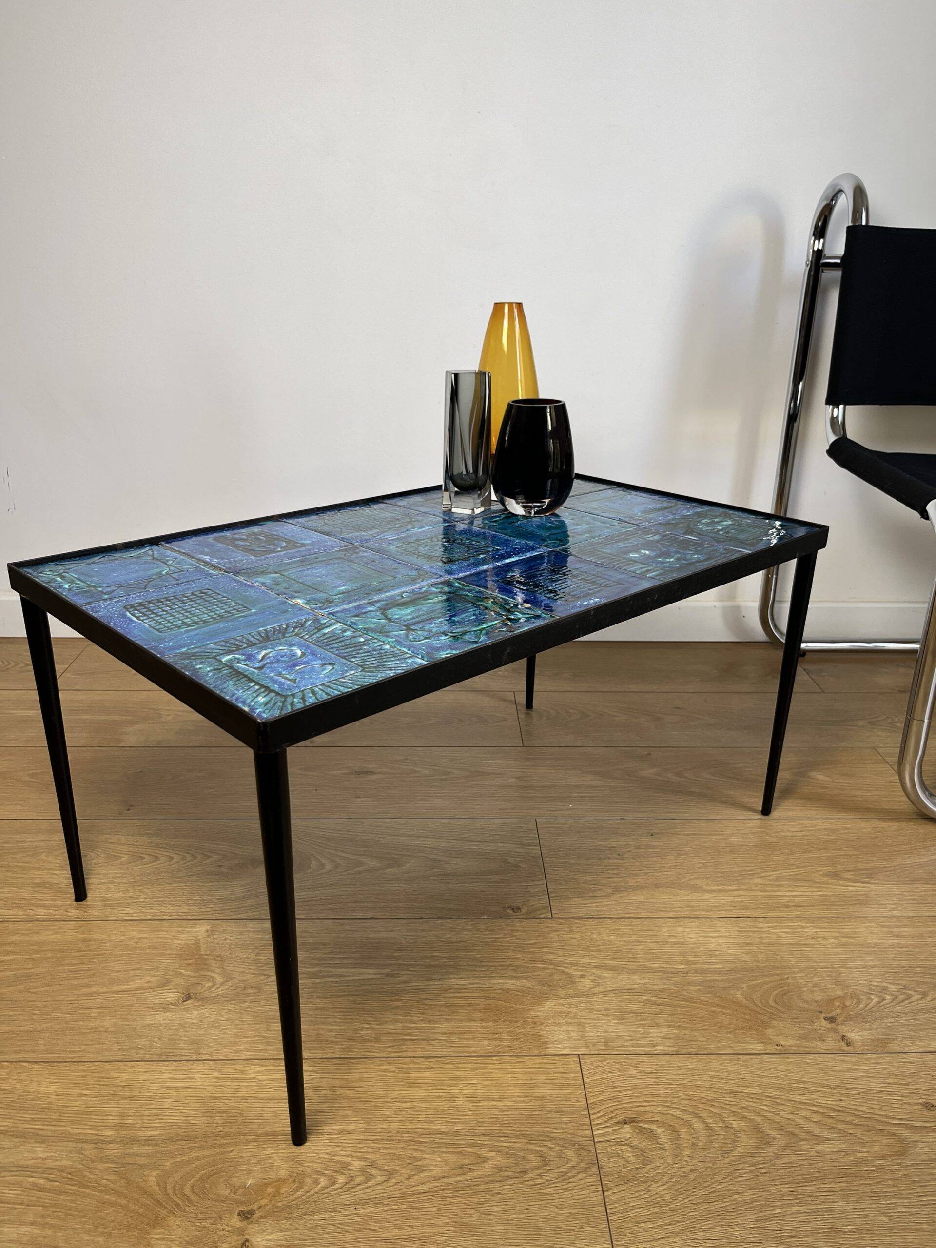 Blue ceramic coffee table by Robert & Jean CLOUTIER circa 1960