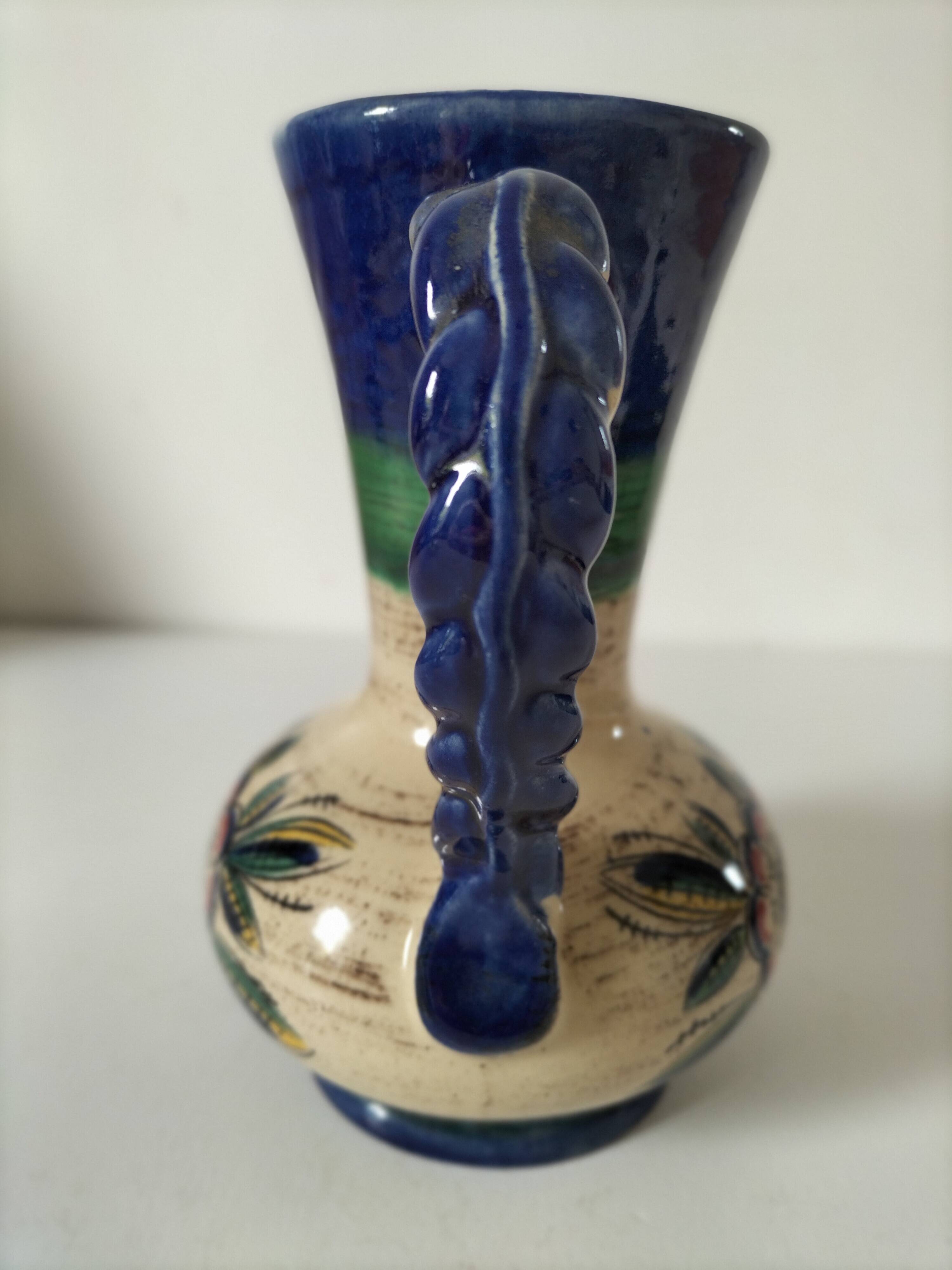 Earthenware pitcher with rustic floral decoration – 1950s-1970s