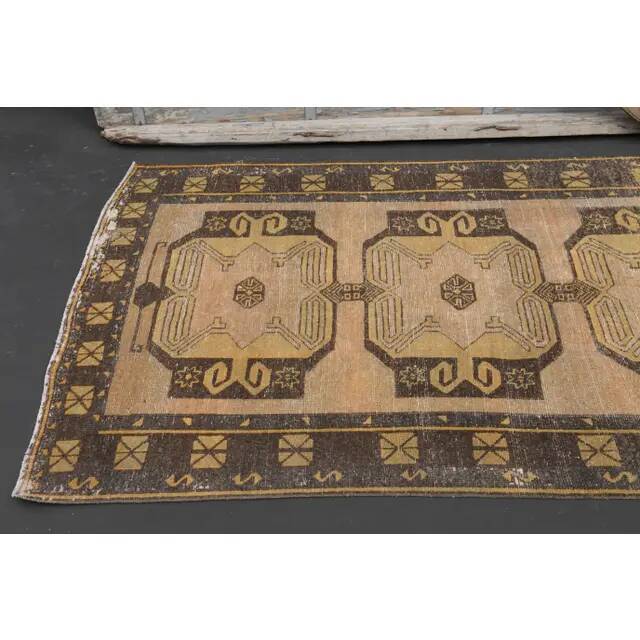 Vintage Turkish Oushak handmade wool copper cotton beige rug 138x420