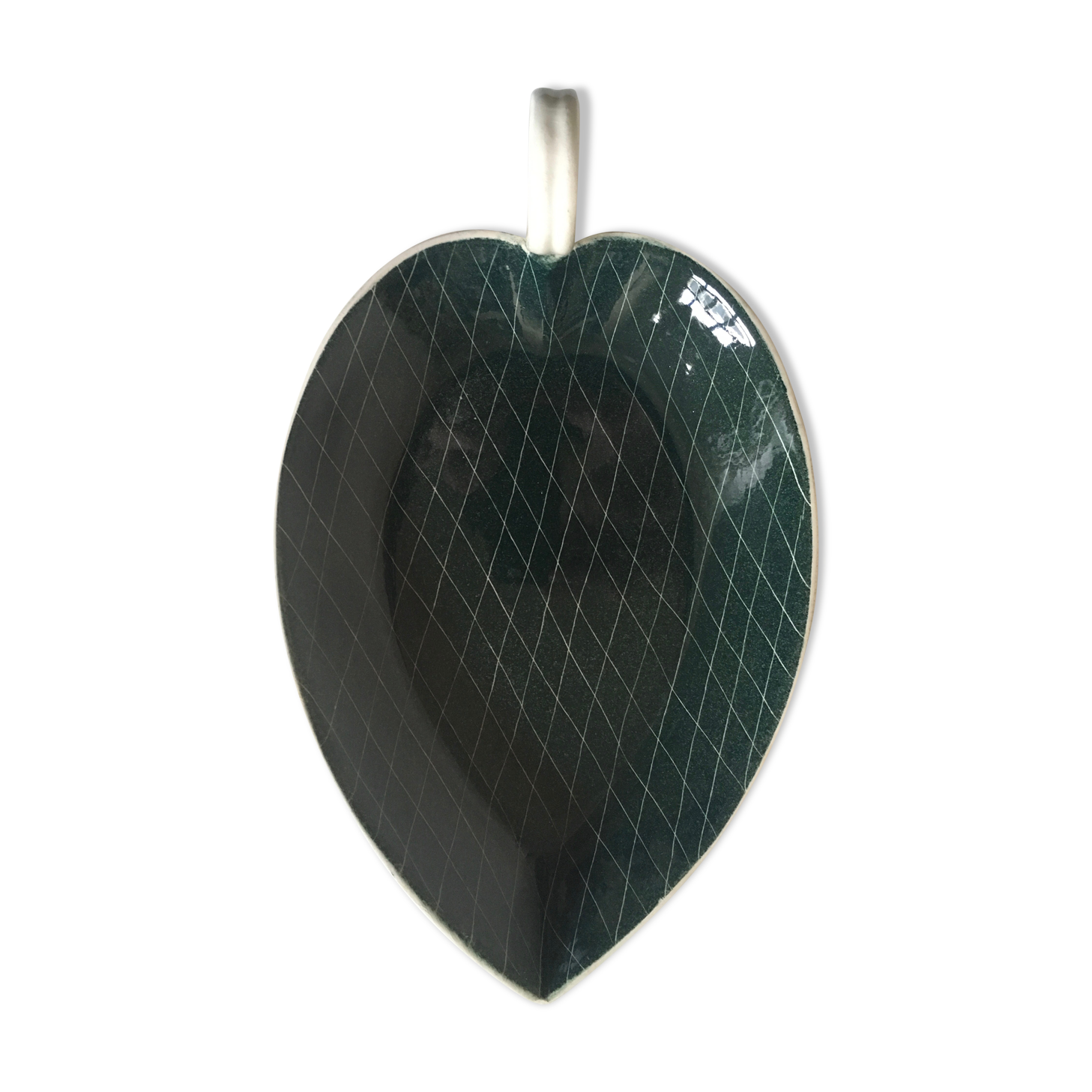Ravier feuille en faience de Longchamp 50s losanges mid century