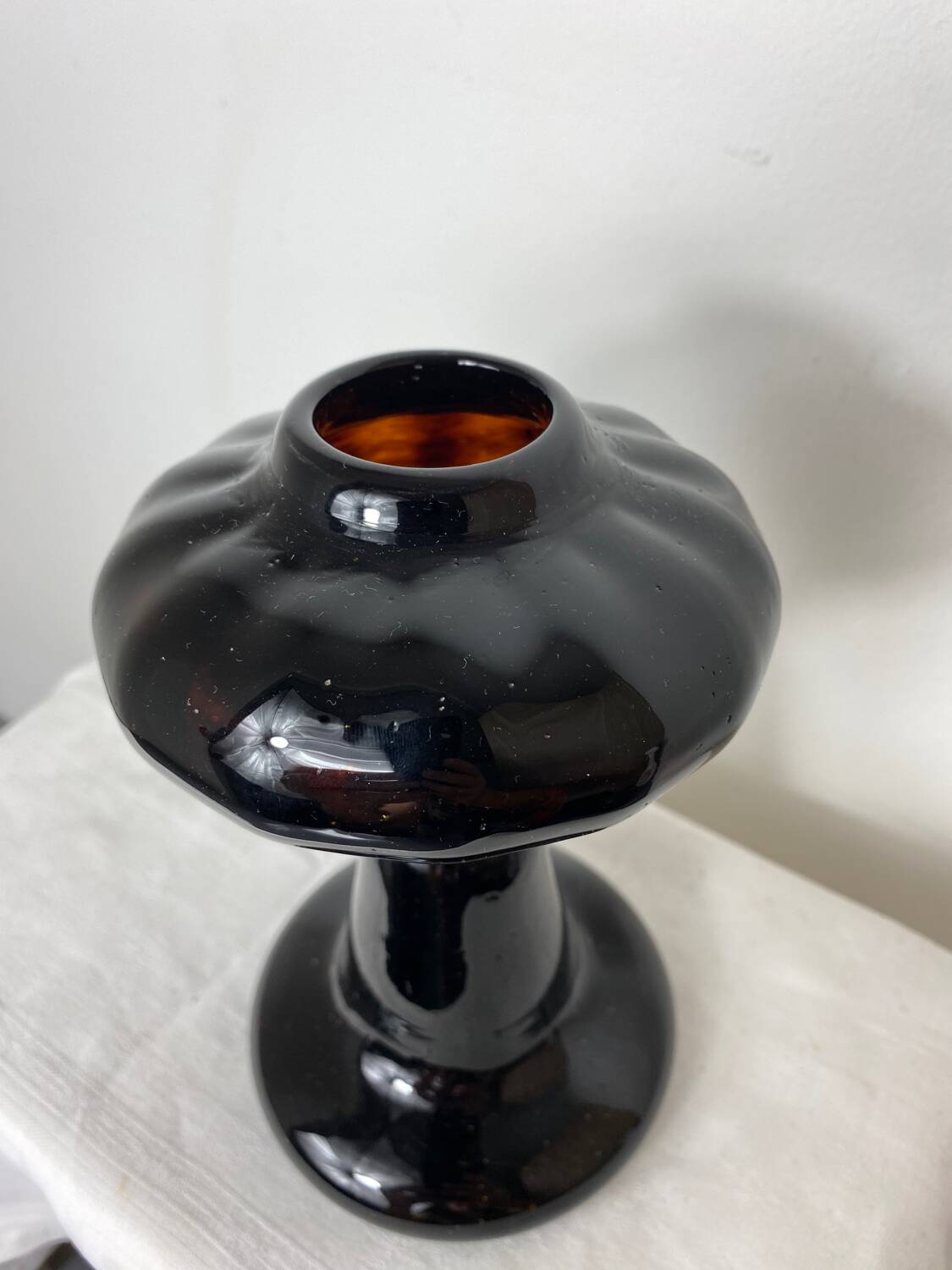 Amber glass candle holder