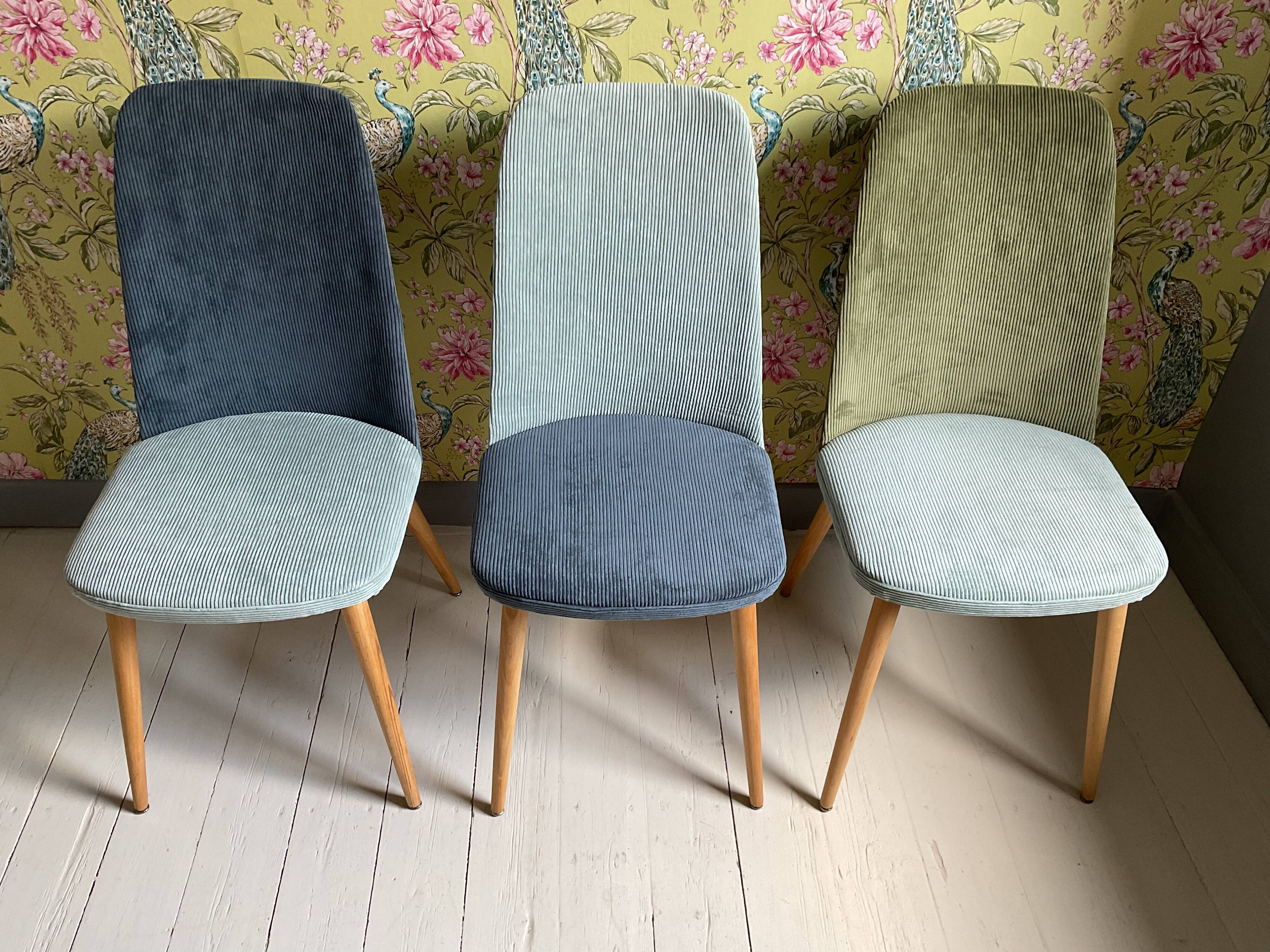 Trio of Scandinavian velvet chairs