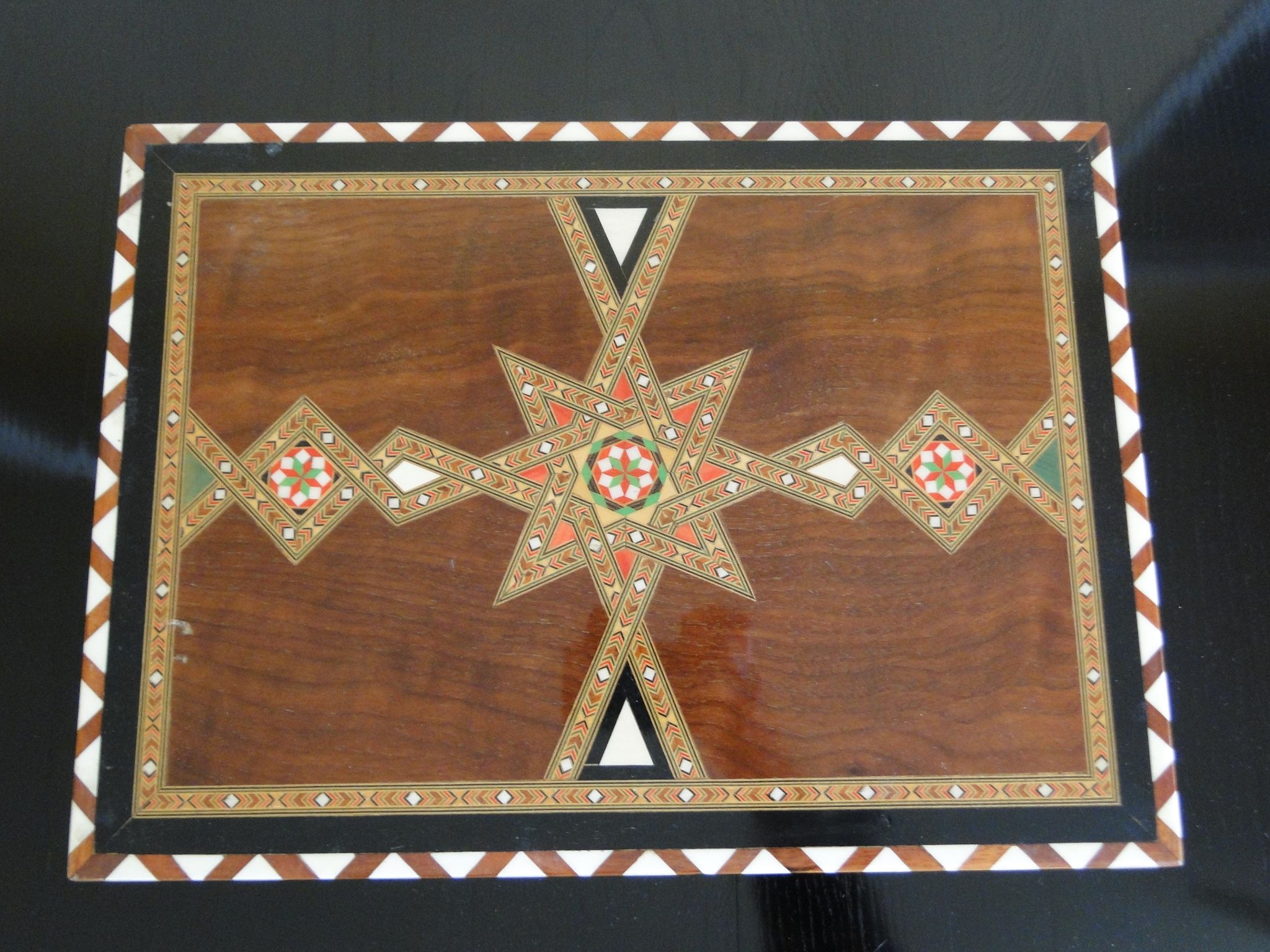 Vintage syrian chess board box wooden mosaic inlaid marquetry
