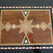 Vintage syrian chess board box wooden mosaic inlaid marquetry