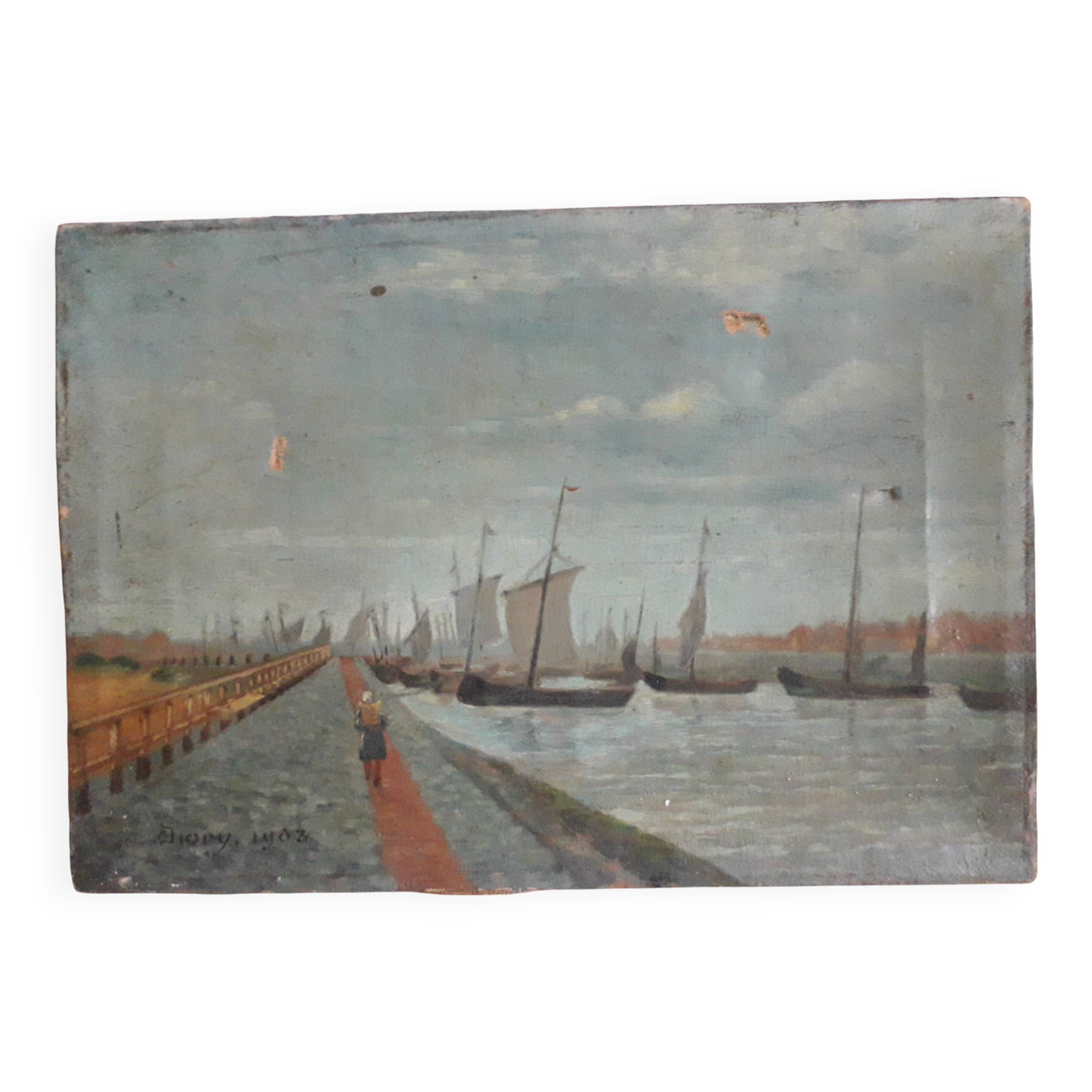 Old oil painting representing Venice