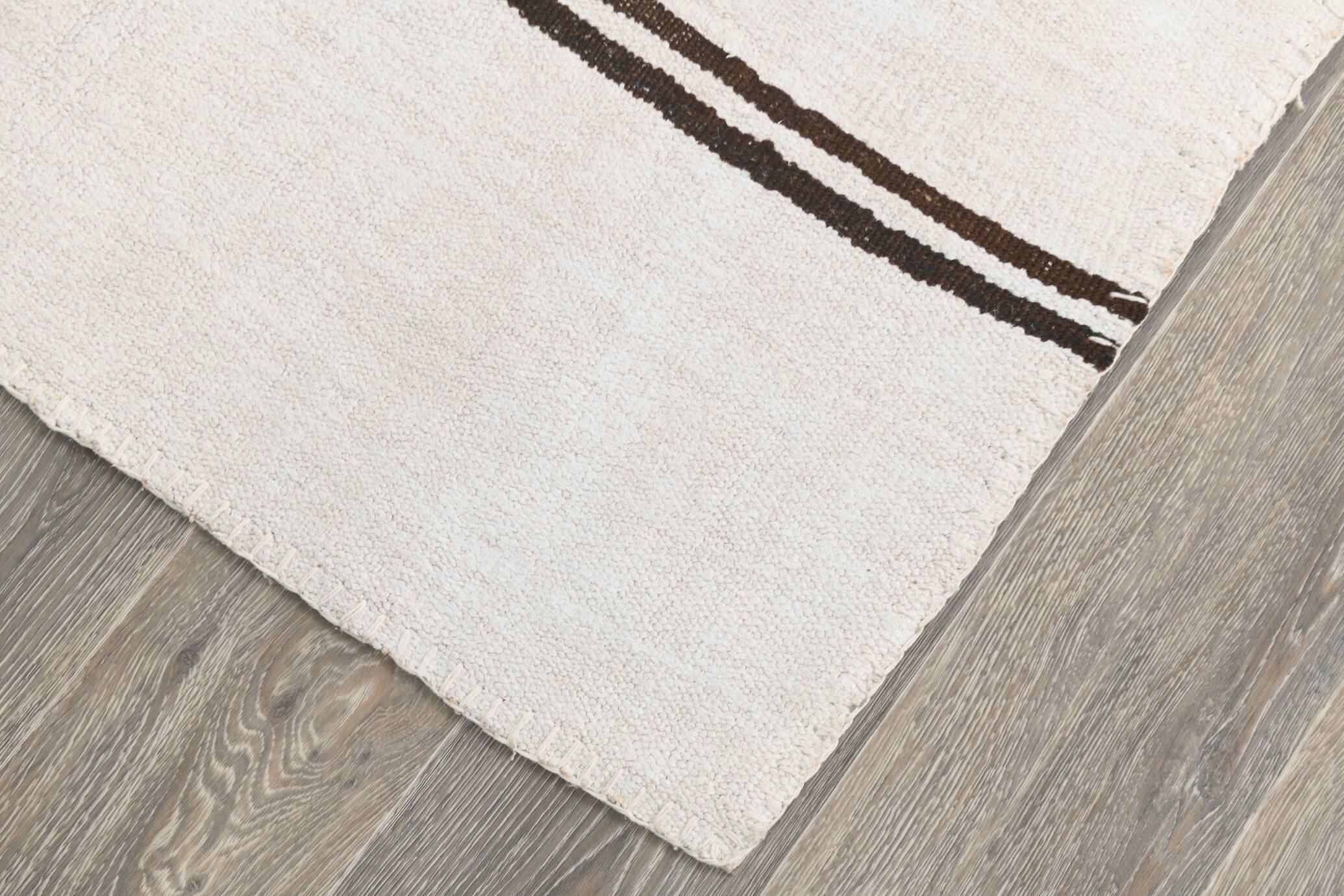 Tapis Kilim contemporain vintage Off White et noir 7x10, 218x307 cm