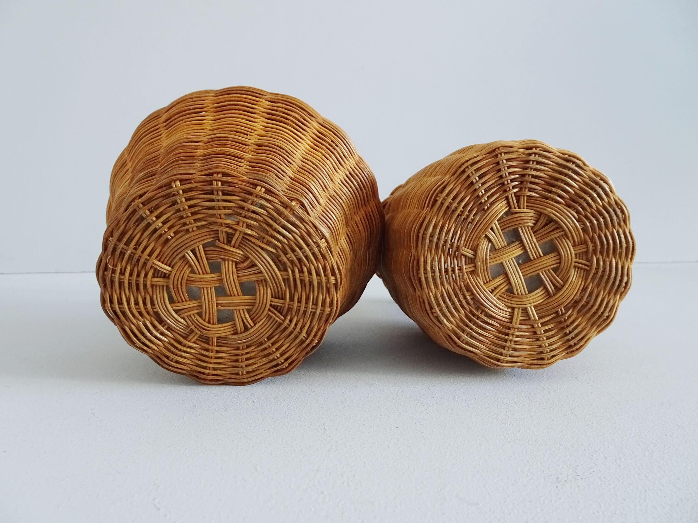 Pair of rattan vases, braided vase 1960
